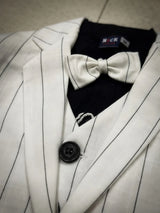 Boys White Pinstriped Coat Suit Set