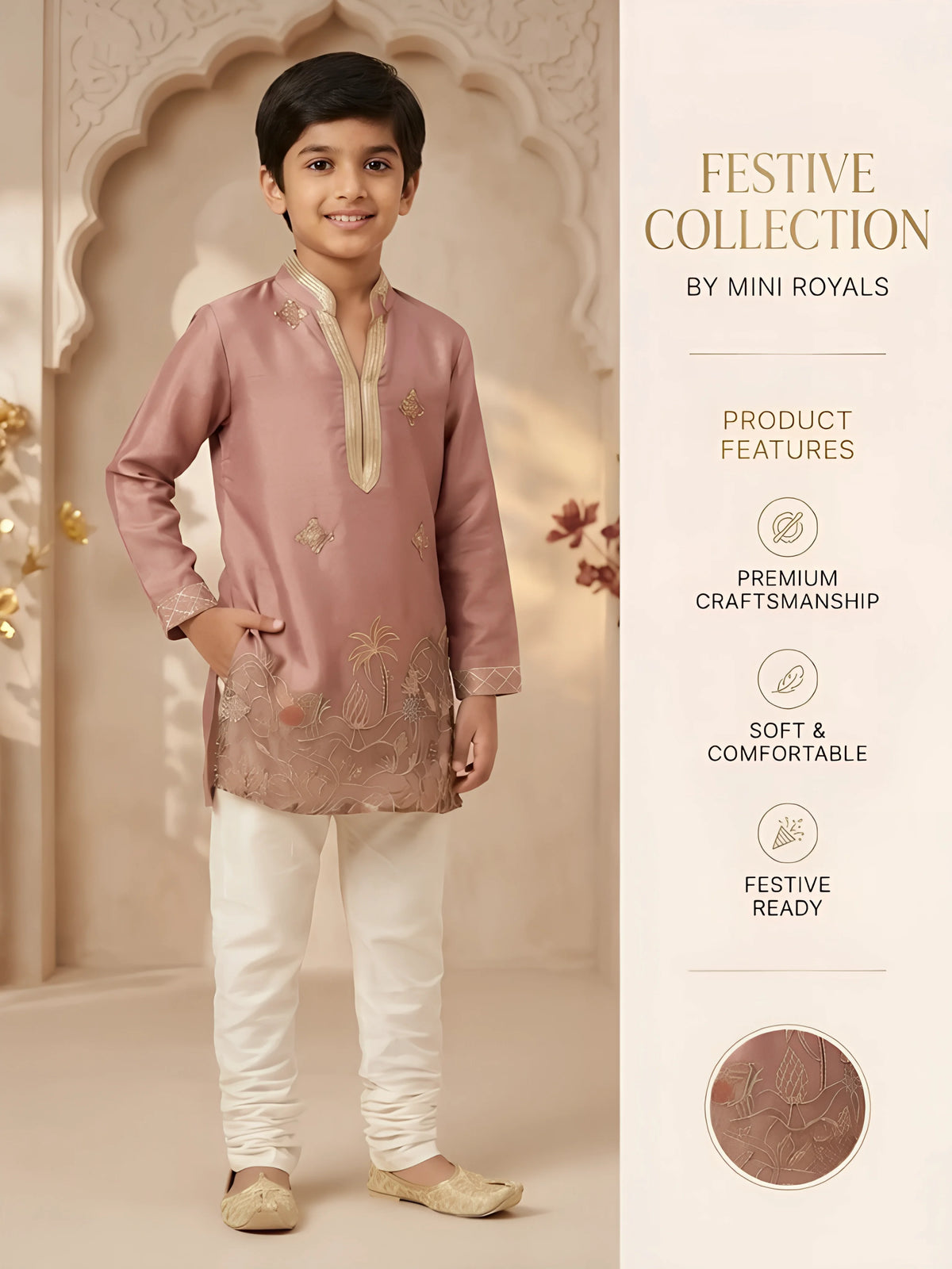 Purple Embroidered Kurta Pajama Set for Boys