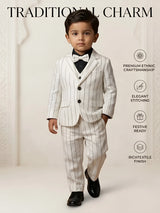 Boys White Pinstriped Coat Suit Set