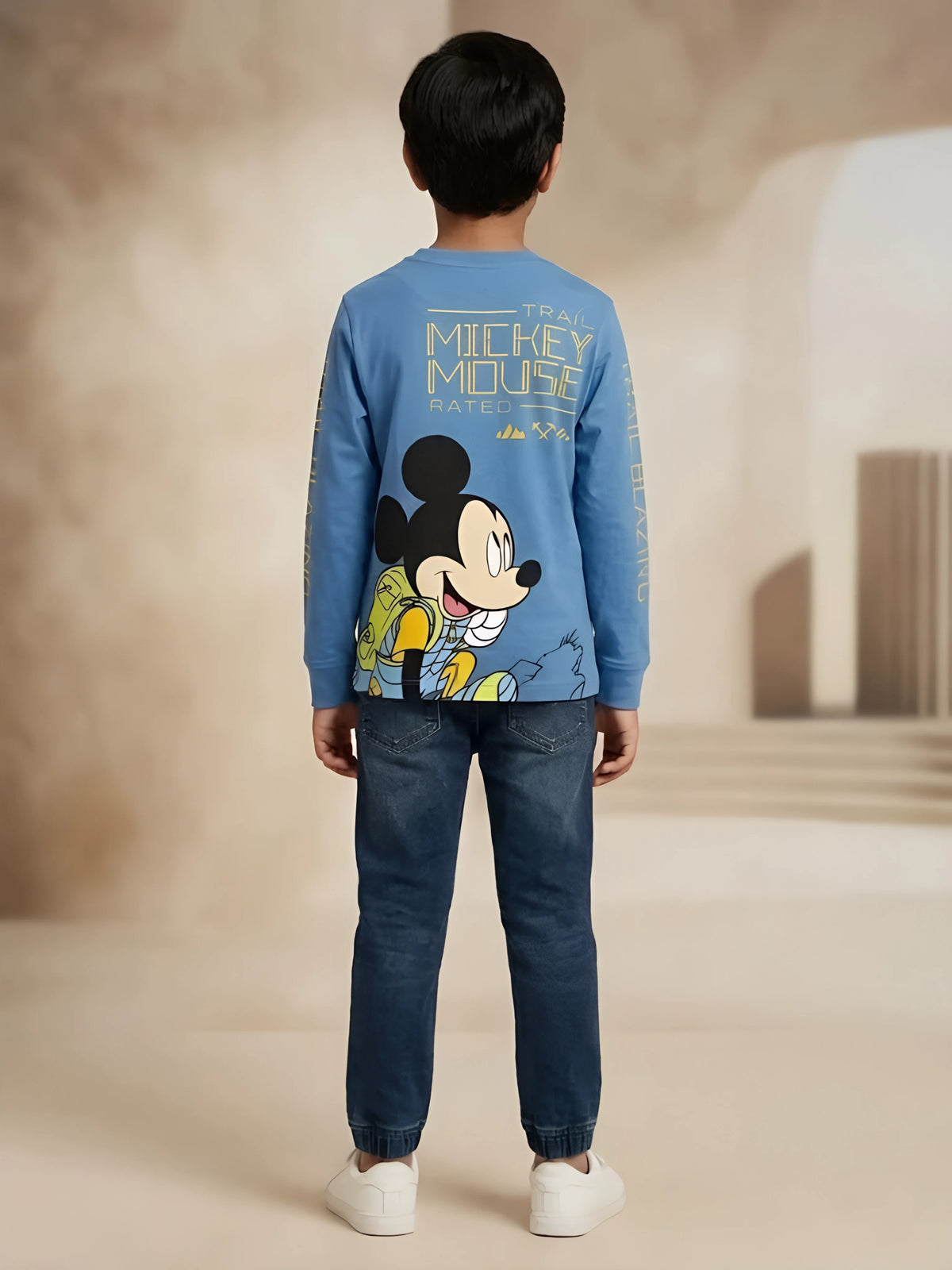 Boys Blue Graphic Printed Full Sleeve T-Shirt
