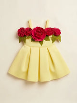 Girls Yellow Floral Party Wear Frock.