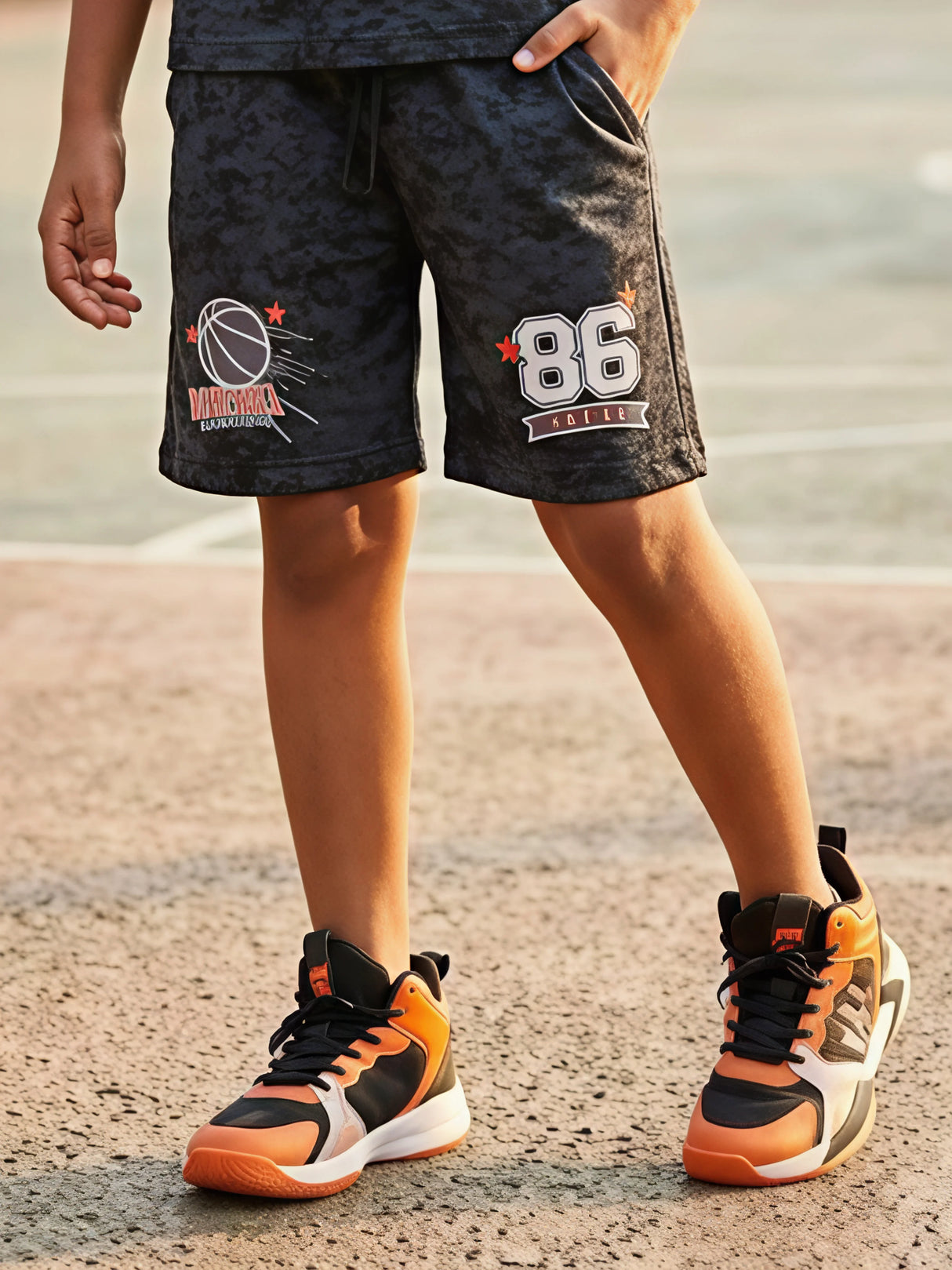 Boys Black Basketball Print Cotton Co-ord Set