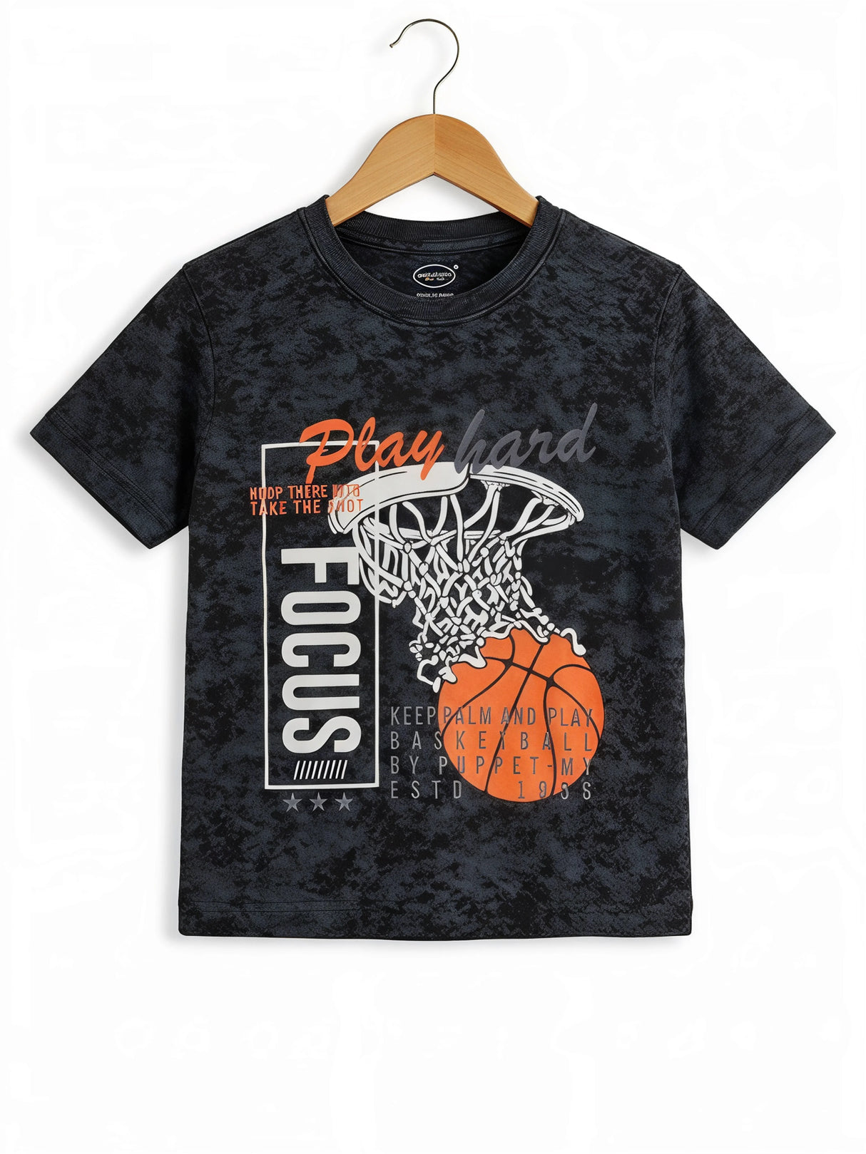 Boys Black Basketball Print Cotton Co-ord Set