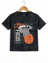 Boys Black Basketball Print Cotton Co-ord Set