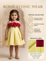 Girls Yellow Floral Party Wear Frock.