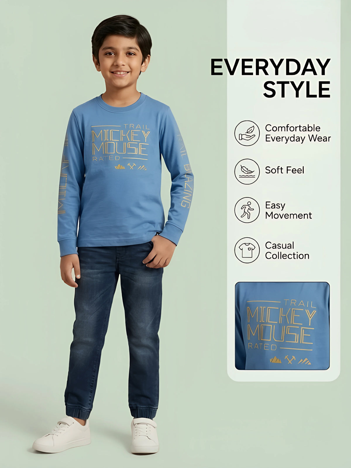 Boys Blue Graphic Printed Full Sleeve T-Shirt