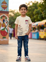 Boys Cream Graphic Print Cotton T-Shirt