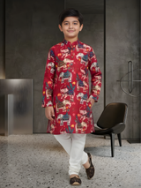 The Festive Parade Elephant Printed Kurta (Rani Pink/Red).