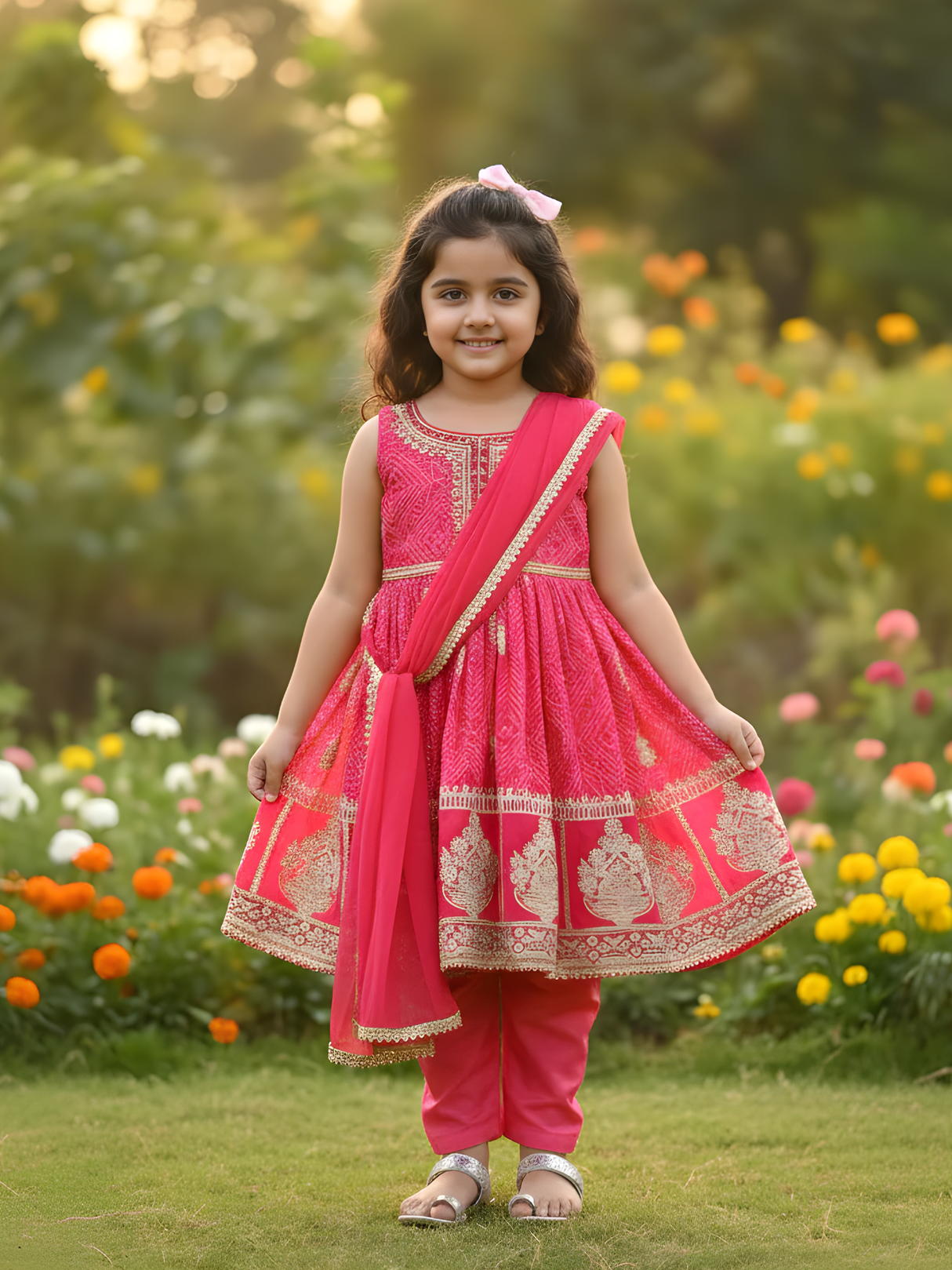 Girls' Pastel Pink Embroidered Kurti and Plazo Set