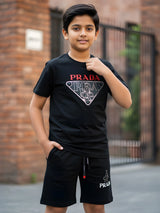 Boys' Premium Black Prada-Inspired Graphic Coordinate Set