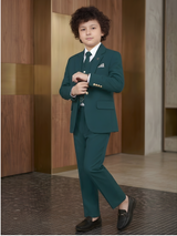 Boys' Teal Blue 5-Piece Formal Suit Set with Vest and Tie