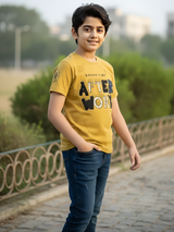 Boys' Mustard Yellow "AFTER WORK" Textured Graphic T-Shirt