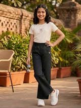 Girls' Trendy Wide-Leg Black Denim Pants
