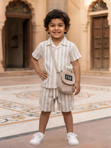 Boys’ Cream Vertical Stripe Co-ord Set with Matching Crossbody Bag