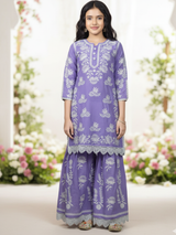 Girls' Purple Embroidered Sharara Set.