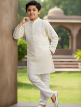Boys Cream Lucknowi Embroidered Kurta Set