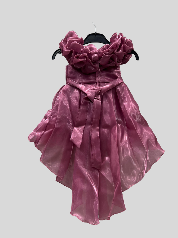 Girls’ Elegant Ruffle Party Dress – Shiny Rose Pink with Bow Back