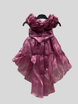 Girls’ Elegant Ruffle Party Dress – Shiny Rose Pink with Bow Back