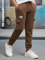 Boys' Stylish Brown Cargo Joggers with Elasticated Drawstring Waist