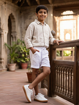 Boys' Classic White Linen-Blend Drawstring Shorts