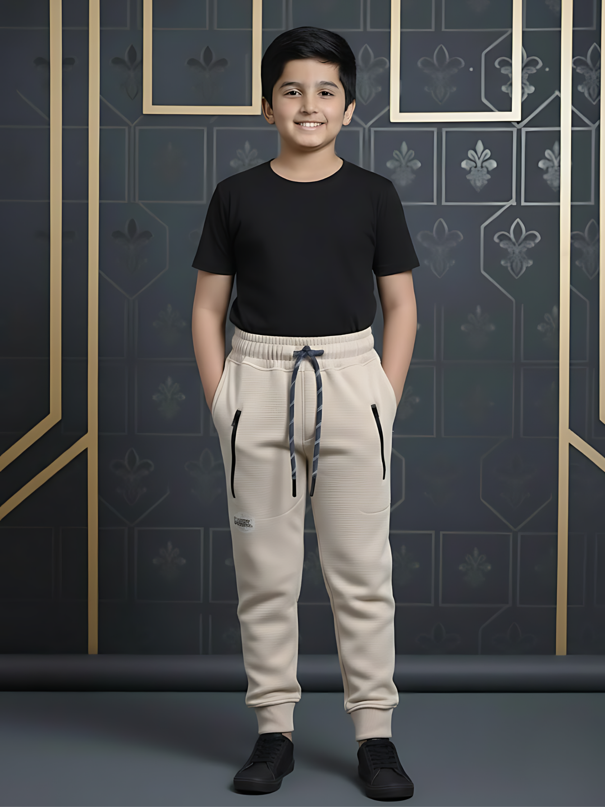 Boys' Cream Waffle-Textured Active Track Pants