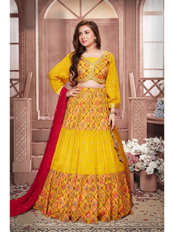 Girls Traditional Full Sleeves Long Choli - Yellow