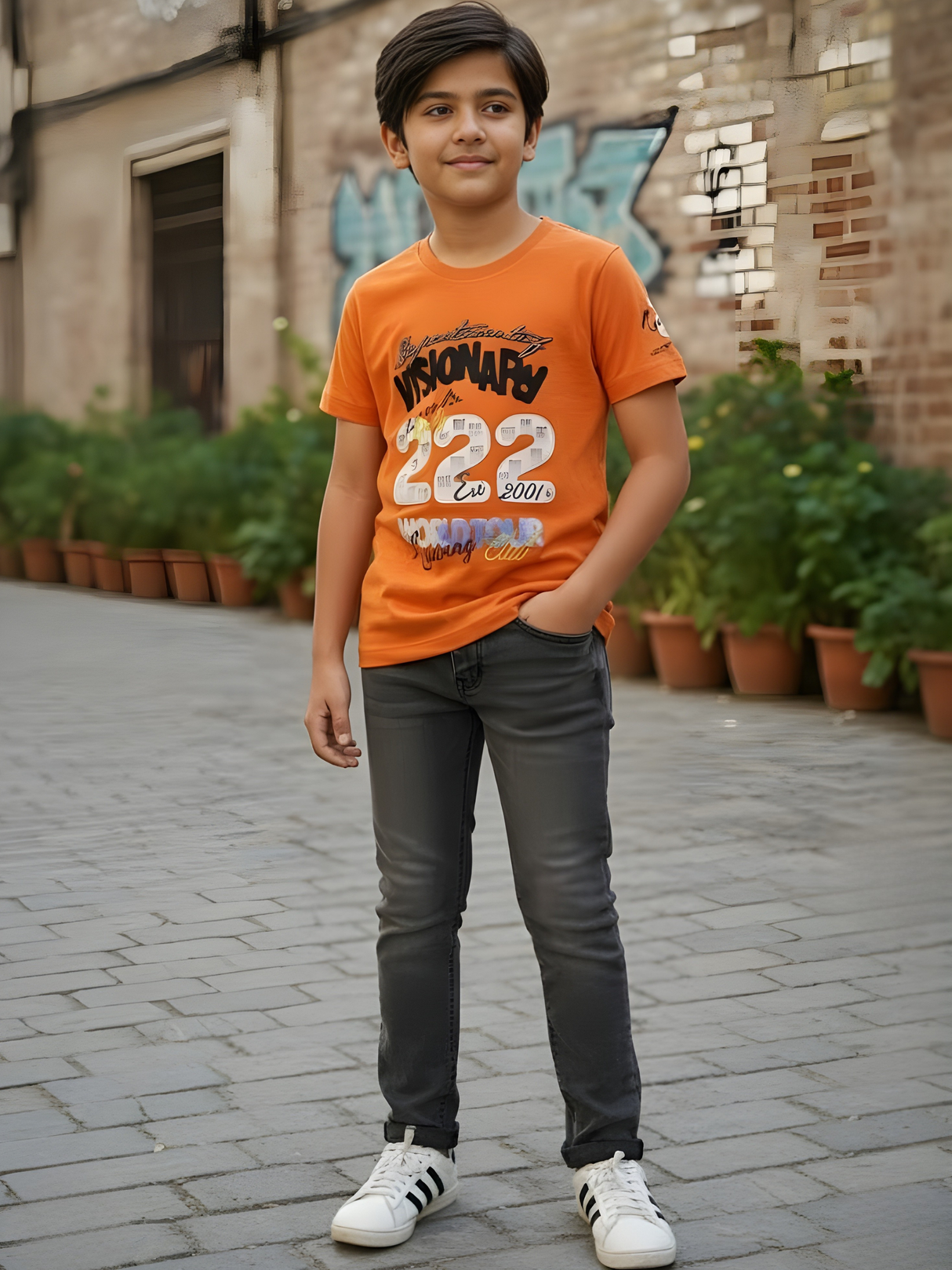 Boys' Neon Orange 'Visionary 222' Urban Graphic Tee