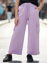 Girls' Lavender Purple Wide-Leg Cargo Track Pants