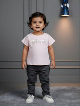 Girls Light Pink "Merci" Graphic Ribbed Tee