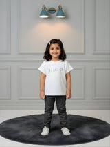 Girls White "Merci" Graphic Ribbed Tee