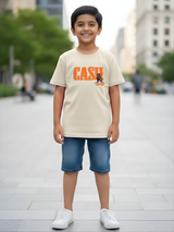 Boys' Cream "Only Cash" Streetwear Graphic T-Shirt