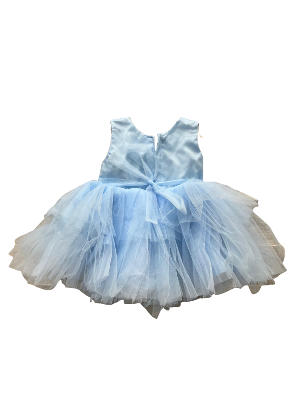 Baby Girl Blue Rainbow Party Dress – Sleeveless with Pearl & Sequin Embellishments