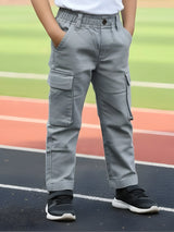 Boys Regular Fit Grey Cotton Cargo Pants