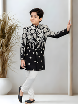 The Midnight Bloom Embroidered Indo-Western Jacket Shervani Set (Black).