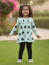 Girls' Mint Green Long-Sleeve Polka Dot Bunny Frock
