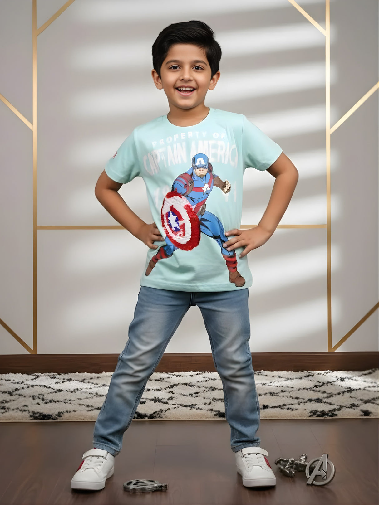 Boys' Mint Green Captain America Sequin Graphic T-Shirt