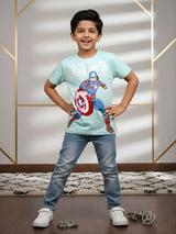 Boys' Mint Green Captain America Sequin Graphic T-Shirt