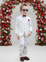 Boys' Classic White/Cream 3-Piece Suit with Maroon Accents.
