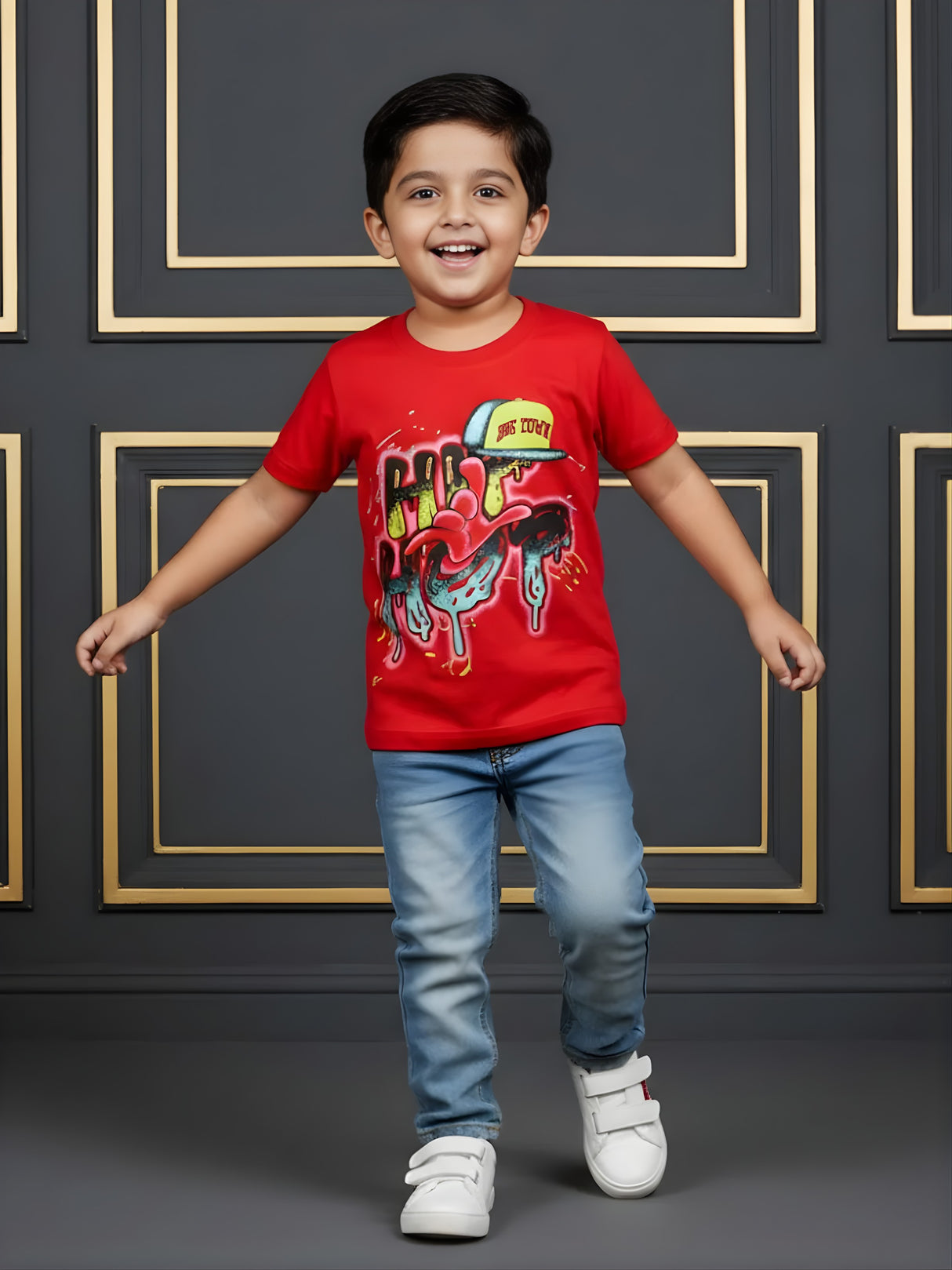 Boys' Red "HIP HOP" Graffiti Graphic T-Shirt