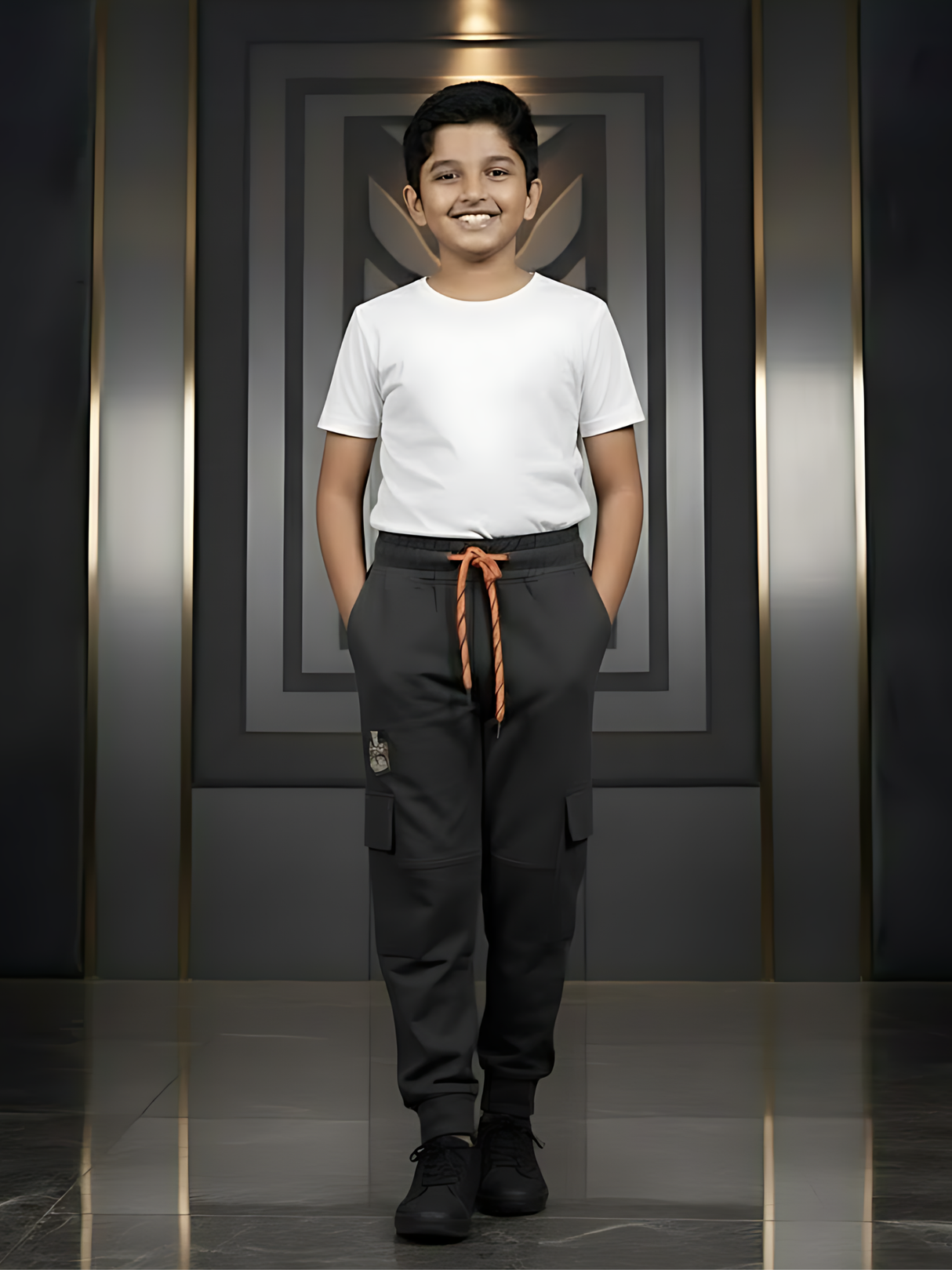 Boys' Olive Green Multi-Pocket Utility Track Pants