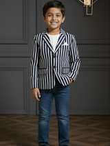 Boys' Navy Blue & White Striped Formal Blazer Coat Suit