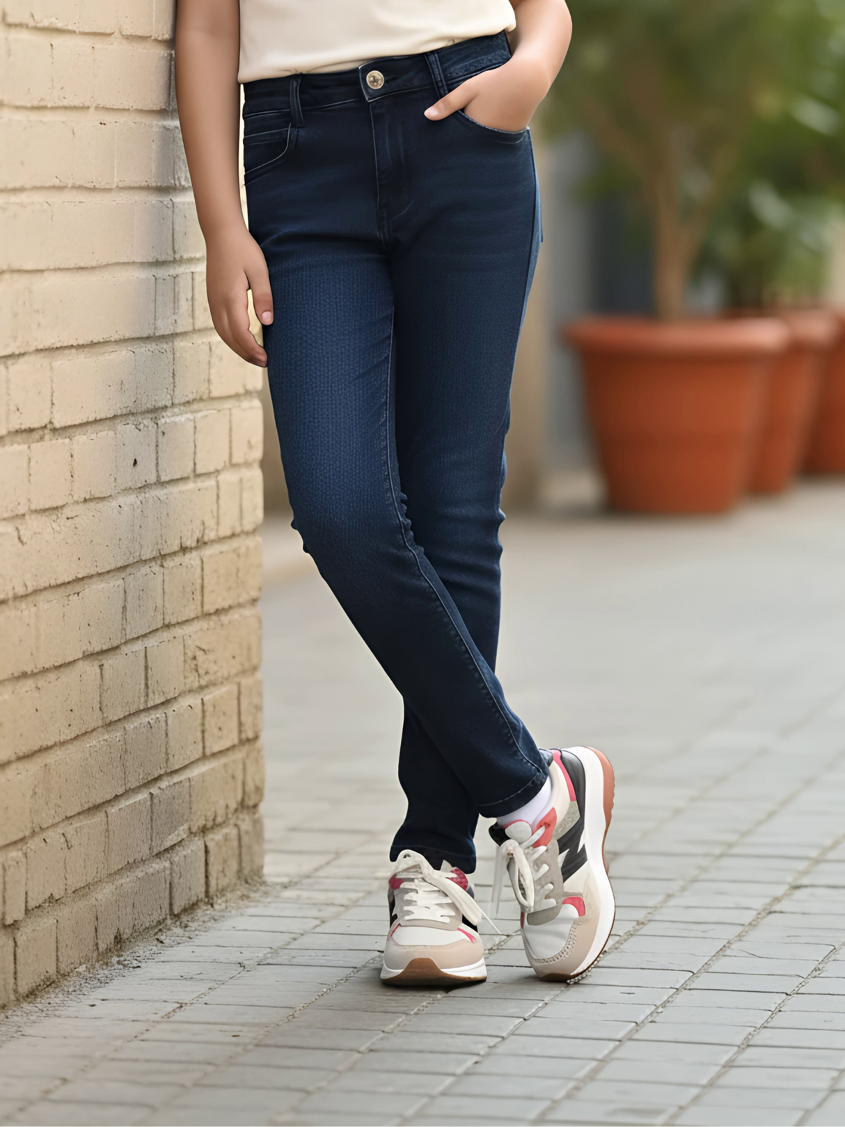 Girls' Classic Dark Wash Slim Fit Denim Jeans