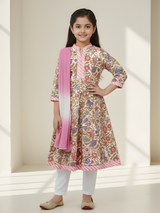 Girls' Casual Block Print Floral A-Line Tunic/Kurti