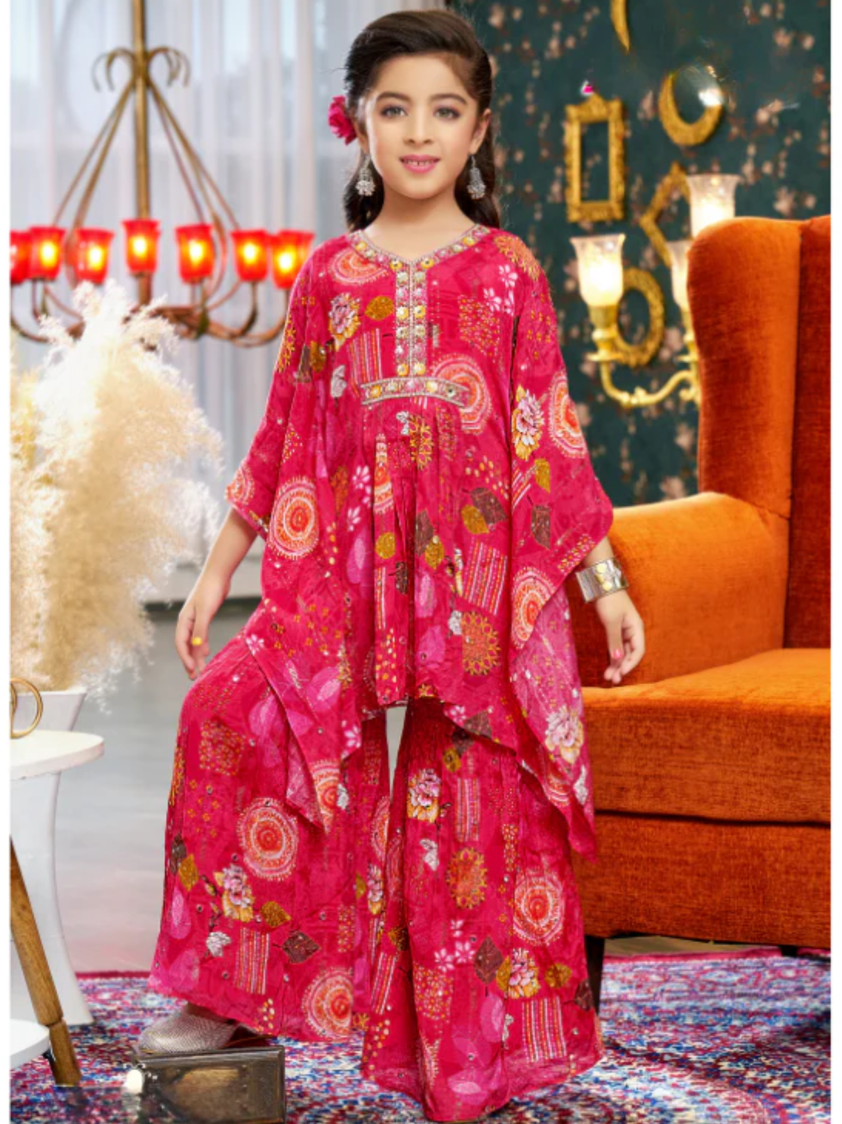 Girls Traditional 3/4th Sleeves Ghagara Set