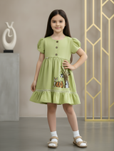 Toddler Girls' Lime Green Embroidered Forest Frock