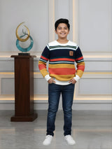 Boys' White Multi-Color Horizontal Stripe T-Shirt