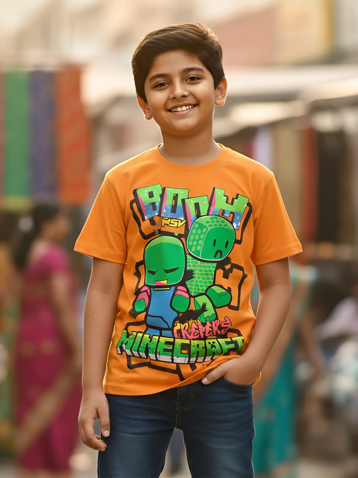 Boys Vibrant Orange Minecraft Graphic T-Shirt