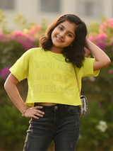 Girls' Vibrant Lime Green Graphic Crop Top