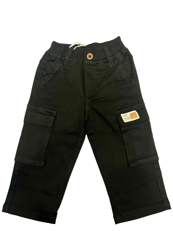 Kids' Black Cotton Cargo Pants
