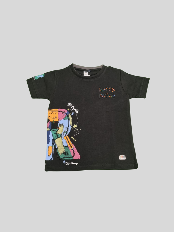 Black Graphic T-Shirt – Colorful Abstract Art & 'Rapid Force' Print - Black